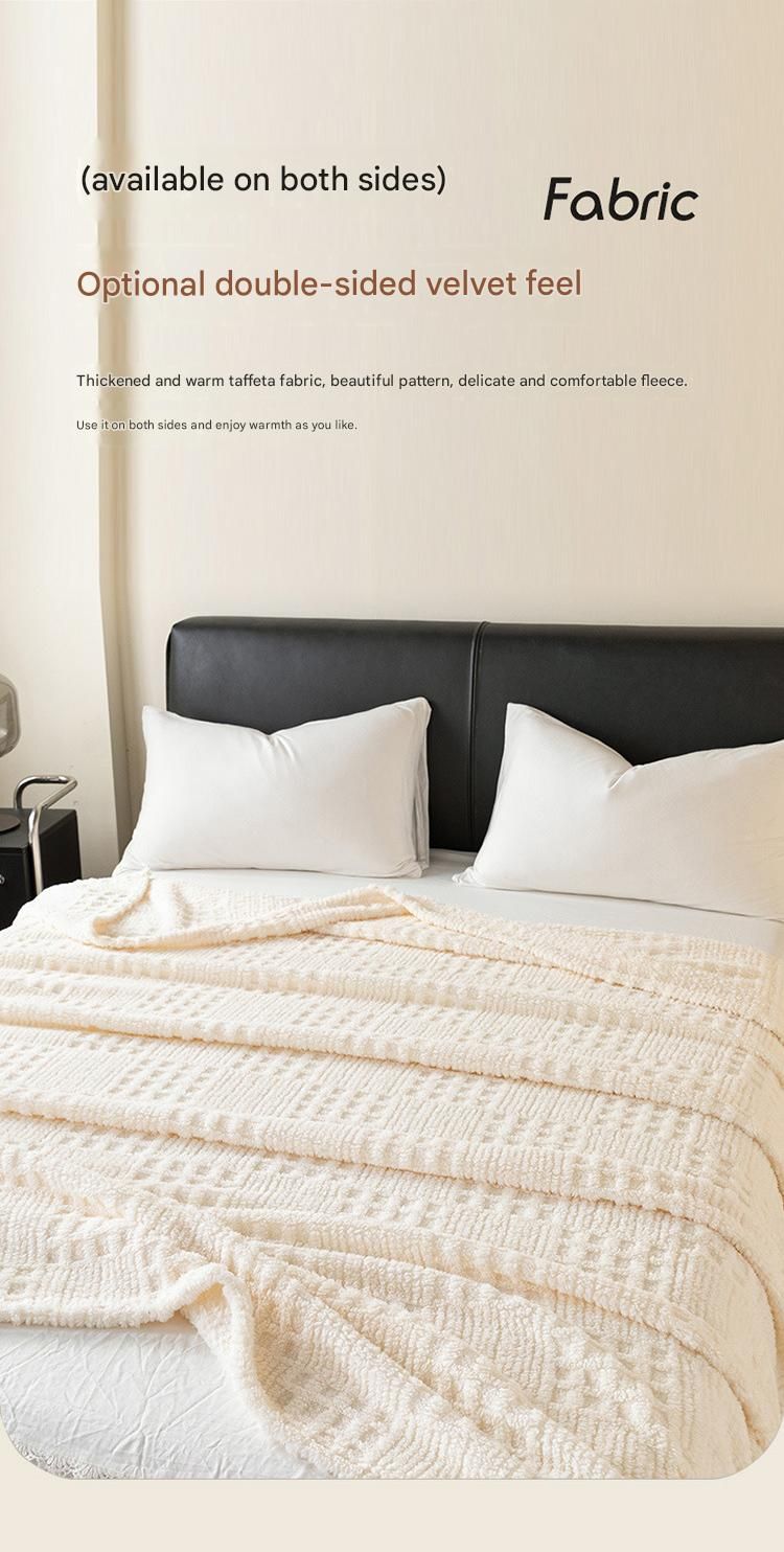 Blue-gray 150 × 200cm Thickened Double-Sided Plush Waffle Weave Throw Blanket - Anti-Static Taffeta Velvet & Flannel Fleece - Warm, Soft, Non-Shedding Blanket — image 4