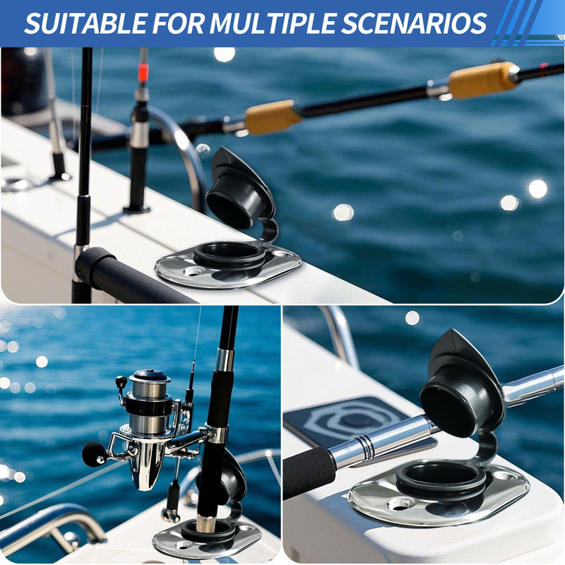 2 Pcs Stainless Steel Flush Mount Rod Holder 30°, Marine Fishing Rod Holder with PVC Liner & Drain Hole, Boat Built-in Rod Mount for Yacht, Vessel, Kayak — image 5