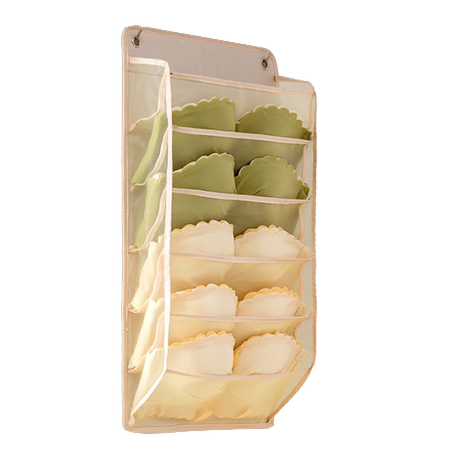 Closet Hanging Underwear Organizer Mesh Oxford Cloth PP Board Underwear Wall Shelf Wardrobe Hanging Storage Bag for Bra Socks Underpants 5 Pockets Beige — image 4
