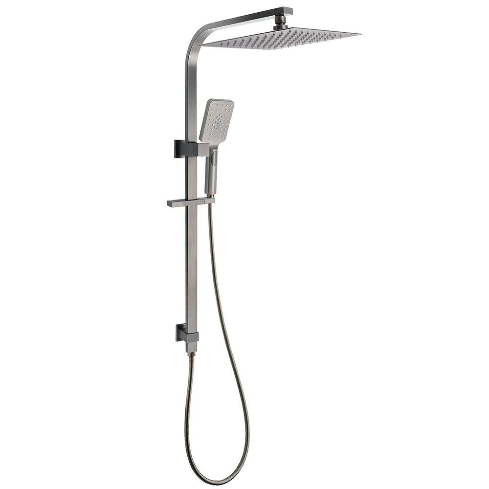 WELS Gun Metal Double Square Shower Head Set 12" Rain Handheld Sliding Rail 2 Way Switch