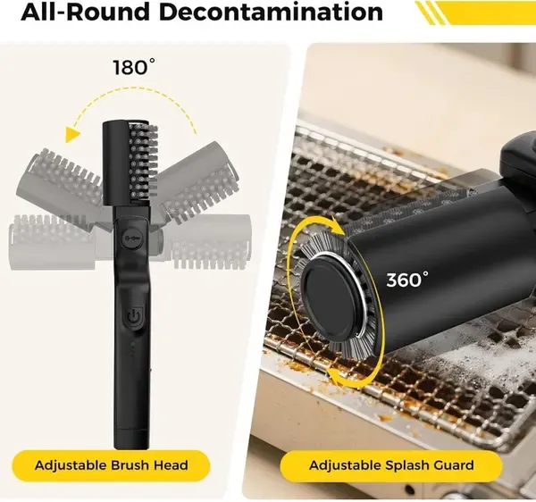 Rechargeable Electric Grill Cleaning Brush, Cordless 3 Speed Stainless Steel Brush Head, IPX5 Waterproof for Gas and Charcoal Grills, Black — image 5