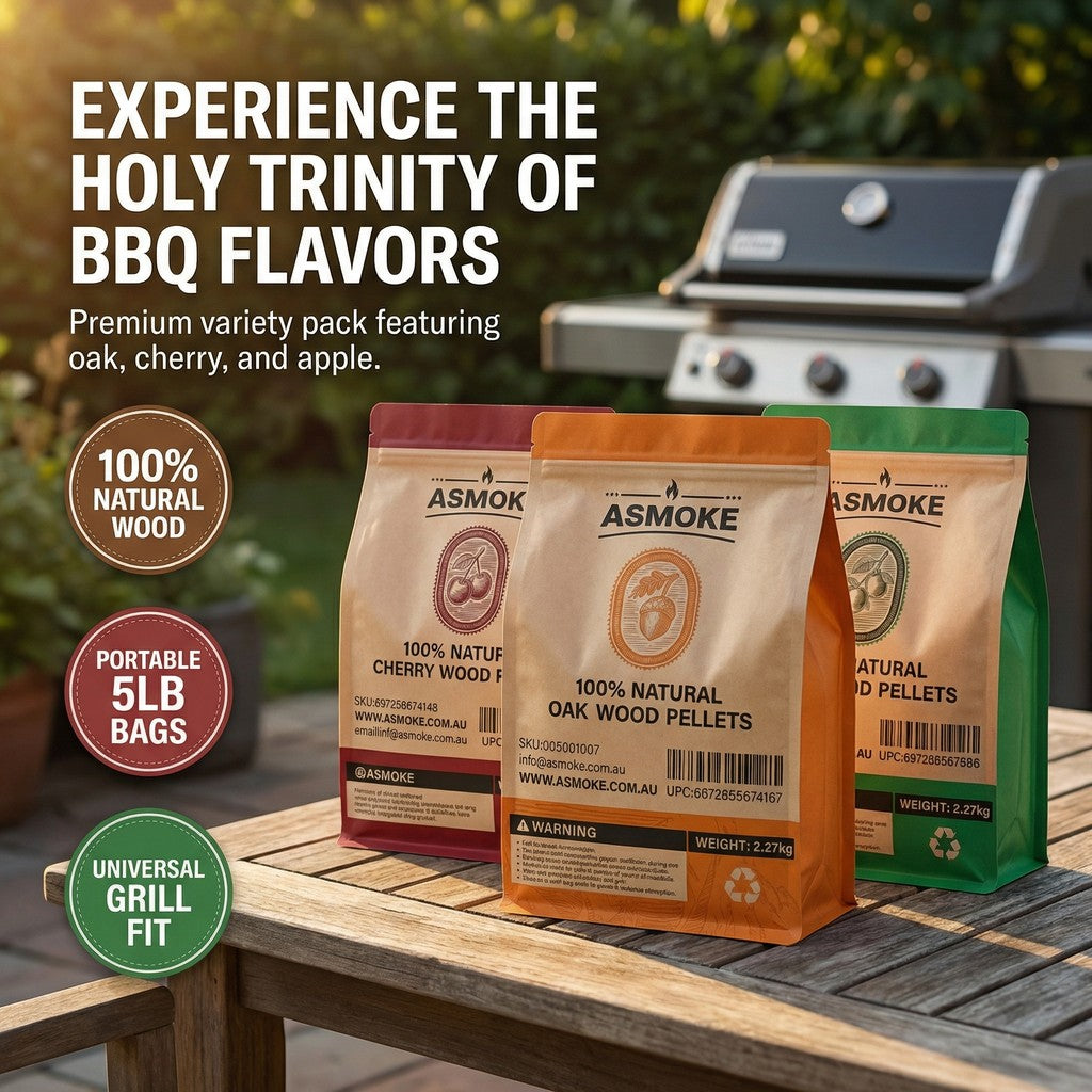 ASMOKE 3-Piece Premium Wood Pellet Variety Pack - Oak, Cherry & Apple (3 x 2.27kg Bags) — image 4