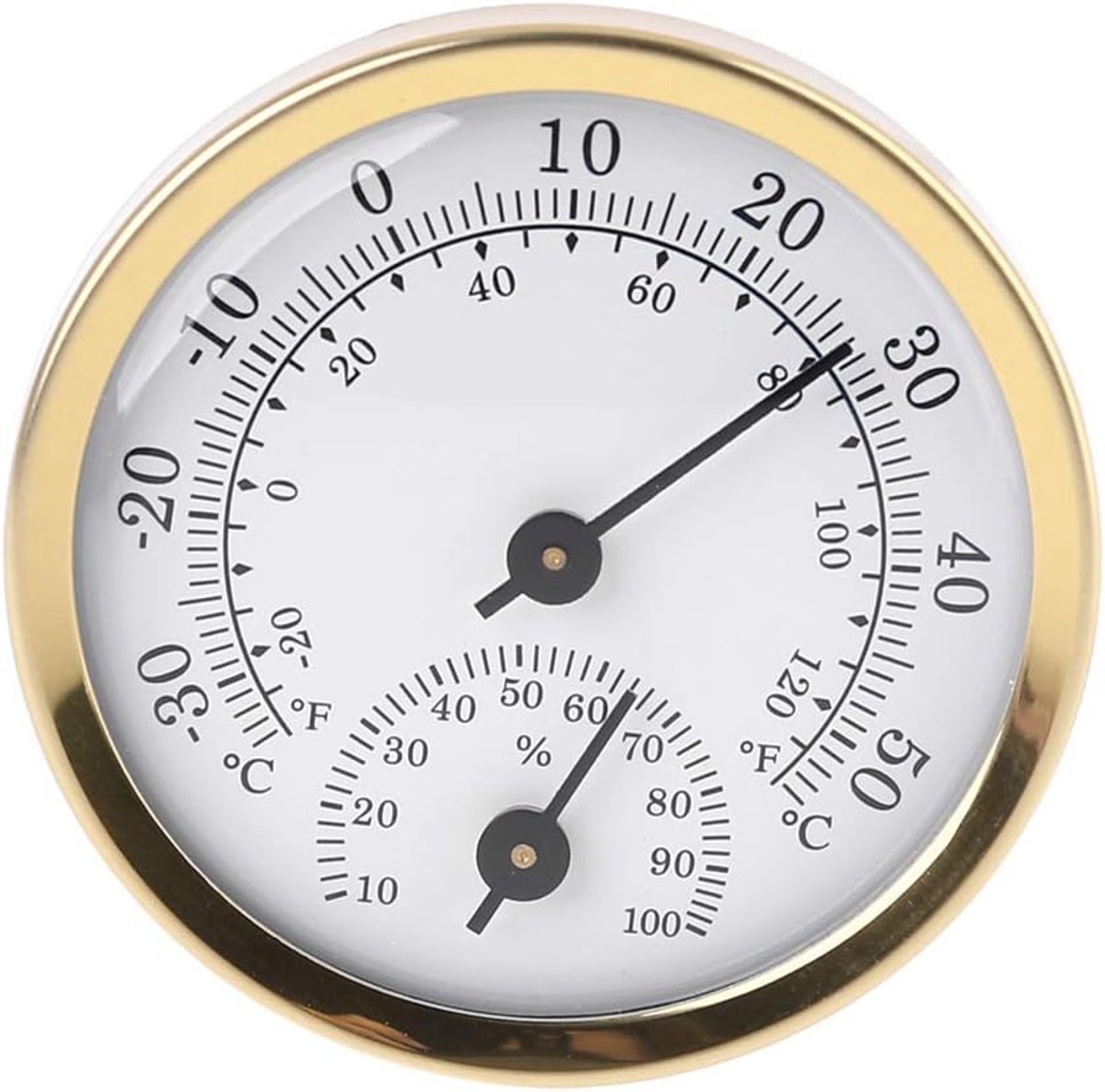 Indoor Thermometer - Outdoor Thermometer - Hygrometer - Weather Station - Thermometer Hygrometer - Air Temperature Display - 58 mm - Gold + White - Desktop