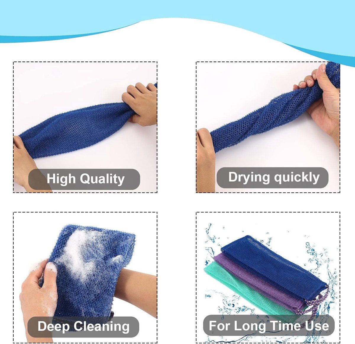 2 Pack African net sponges, African sponge, fast foaming, rough cleaning, lightweight and easy to use, Purple, green, 75 x 14 x 0.5 cm โ image 2