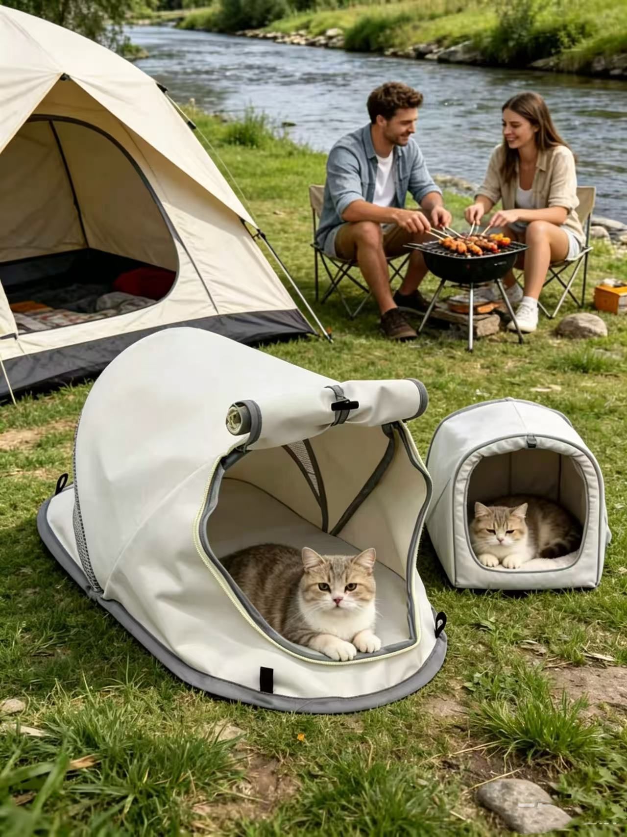 Pet Tent House for Cats & Dogs 68 × 35 × 30cm Dark Grey,Lightweight Portable Pet Shelter,Sun‑proof Indoor Outdoor Bed for Camping Picnic Lawn Trip,Ideal for — image 3