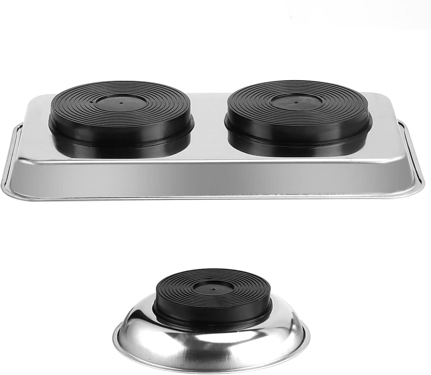 8 Pieces Magnetic Parts Tray Set, Stainless Steel Magnetic Tool Tray Holder, Round Bolt Trays Square Mechanic Trays for Screws โ image 3