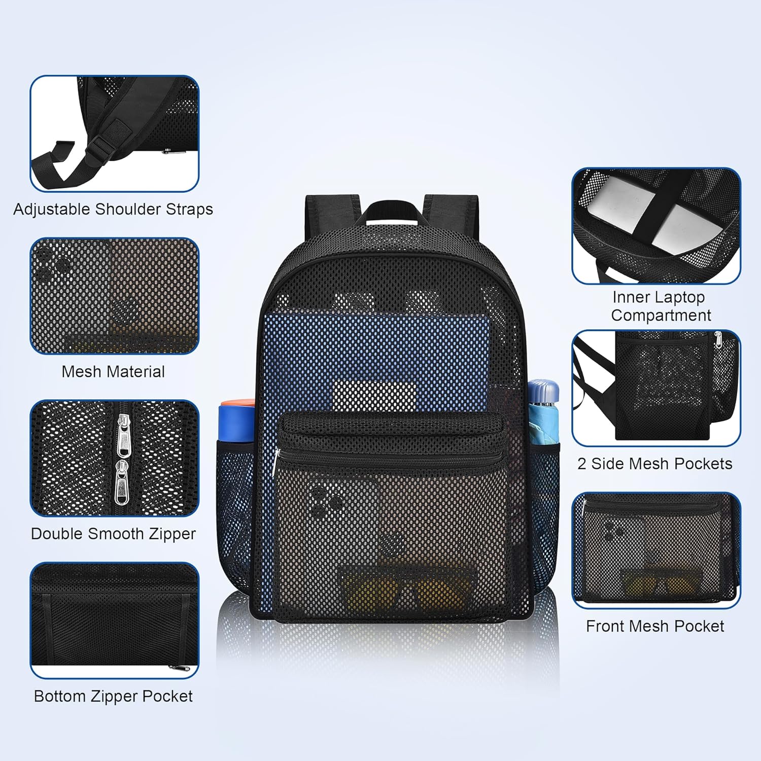 Heavy Duty Semi-Transparent Mesh Backpack,See Through College Student Backpack, — image 3