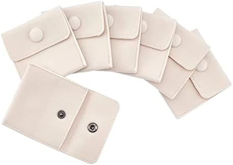 6 Pcs Velvet Jewelry Pouches with Snap Button, Off-White Velvet Jewelry Storage Bags Luxury Gift Bag for Candy Gift and Jewelry Necklace Bracelet Packing