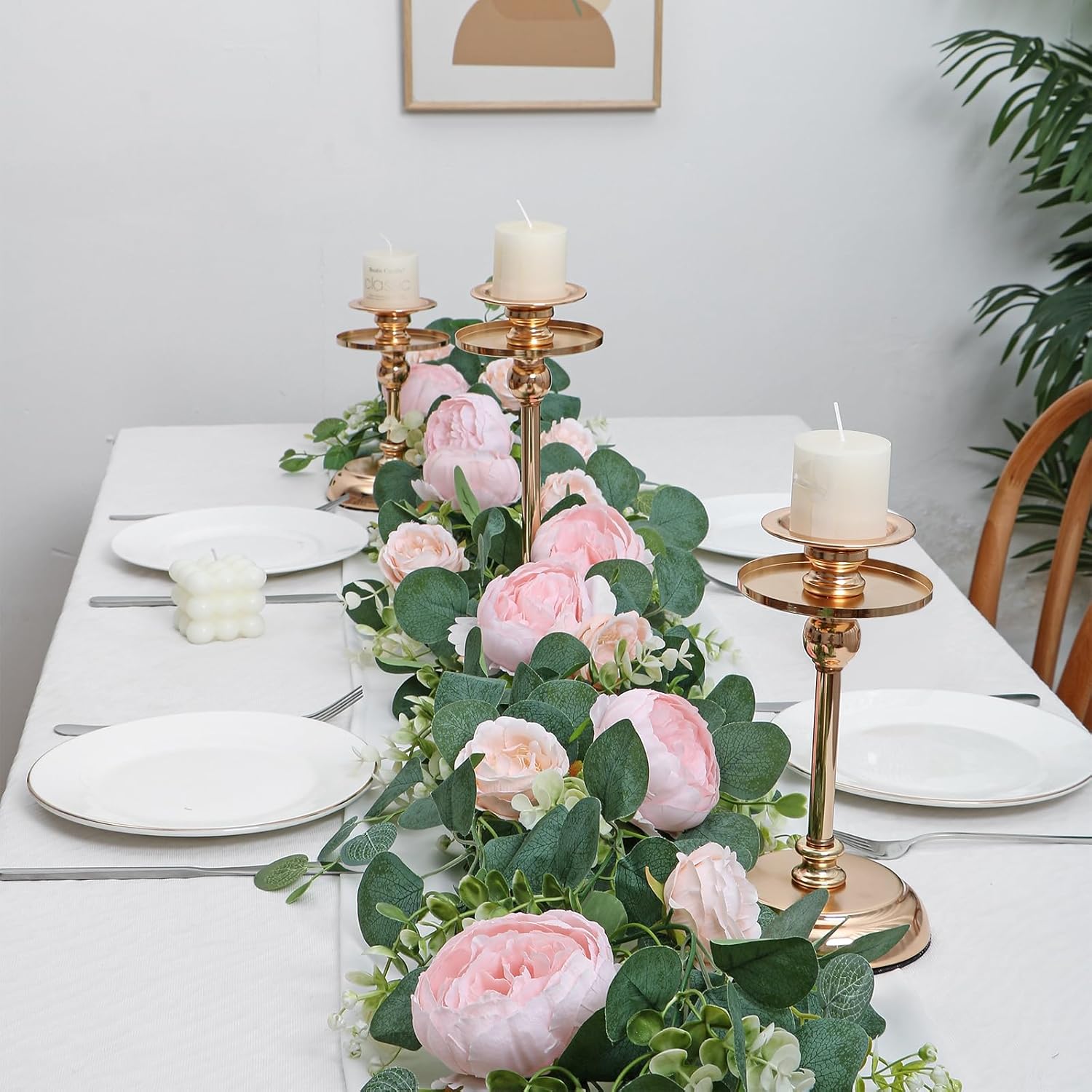 2 Pack 13FT Flower Garland, Artificial Rose Vine Fake Flower Garland Silk Rose Peony Hanging Vine Faux Floral Garlands for Wedding Party Arch Table Wall — image 5