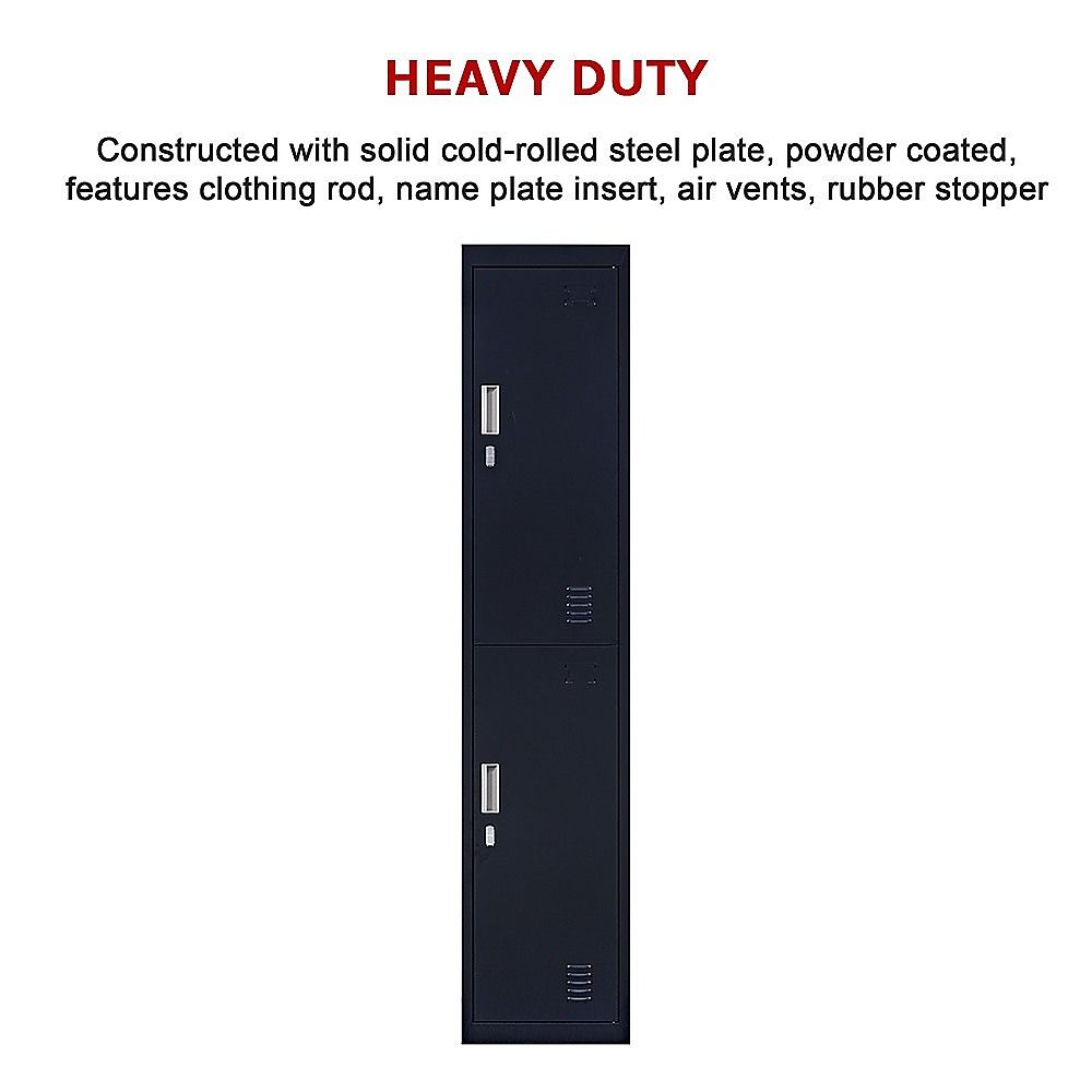 2-Door Vertical Locker for Office Gym Shed School Home Storage — image 6