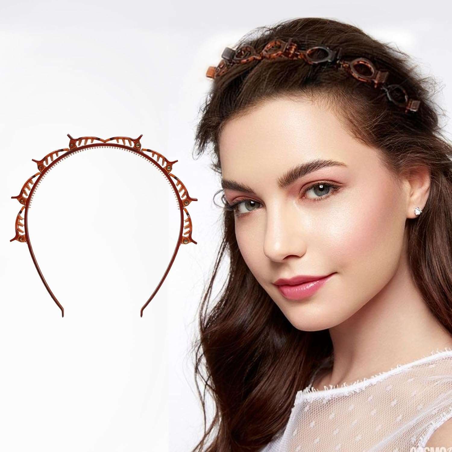 Double Bangs Hairstyle Hairpin,2 Pack Hairpin Headband Twist Clip Headband with Toothed Headband Braid Tool Hair Band With Clips for Girls Women Fashion Hair — image 4