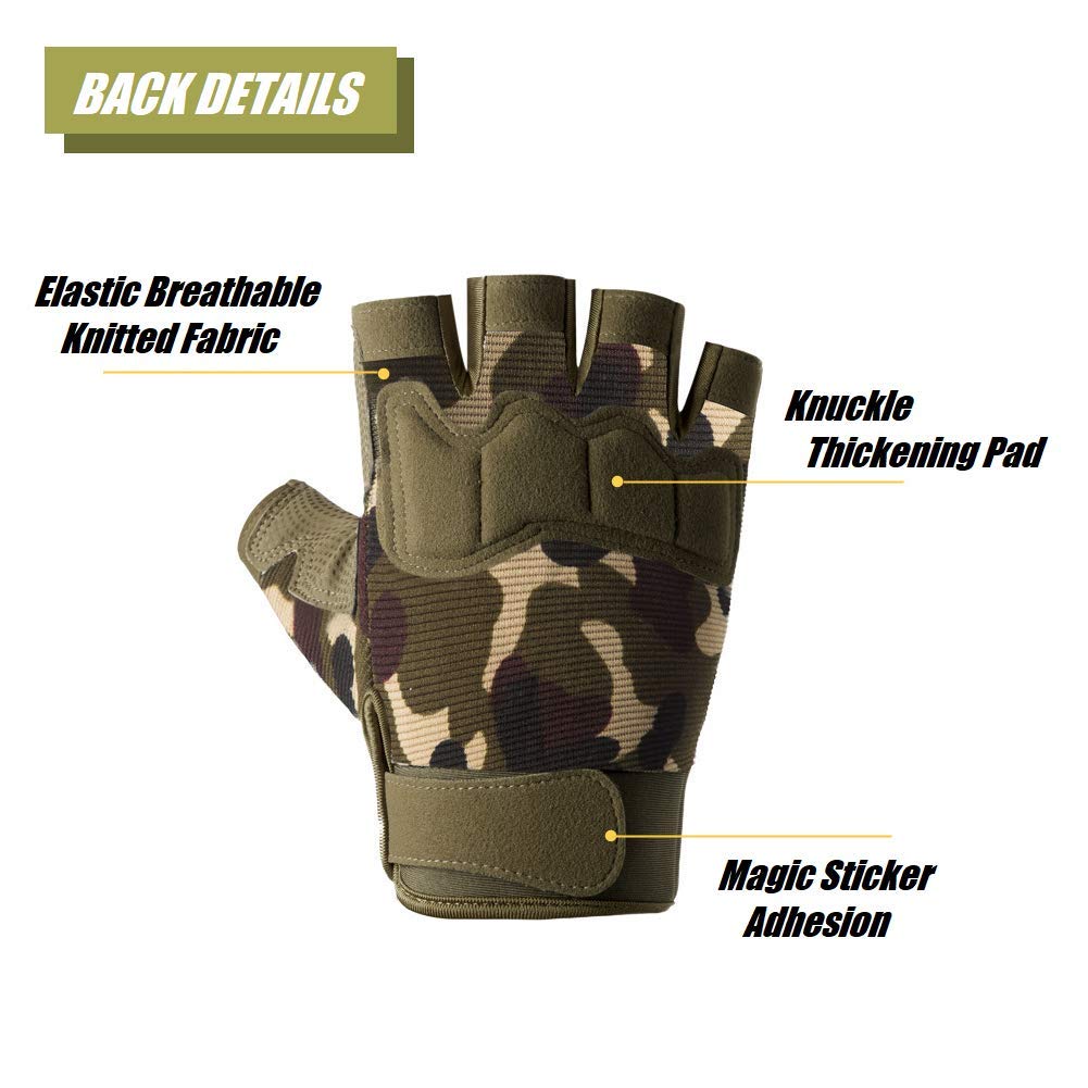 Tactical Fingerless Gloves with Knuckle Protection – Breathable Outdoor Gloves for Shooting, Hunting, Cycling, and Training (Green Camouflage,S) — image 3