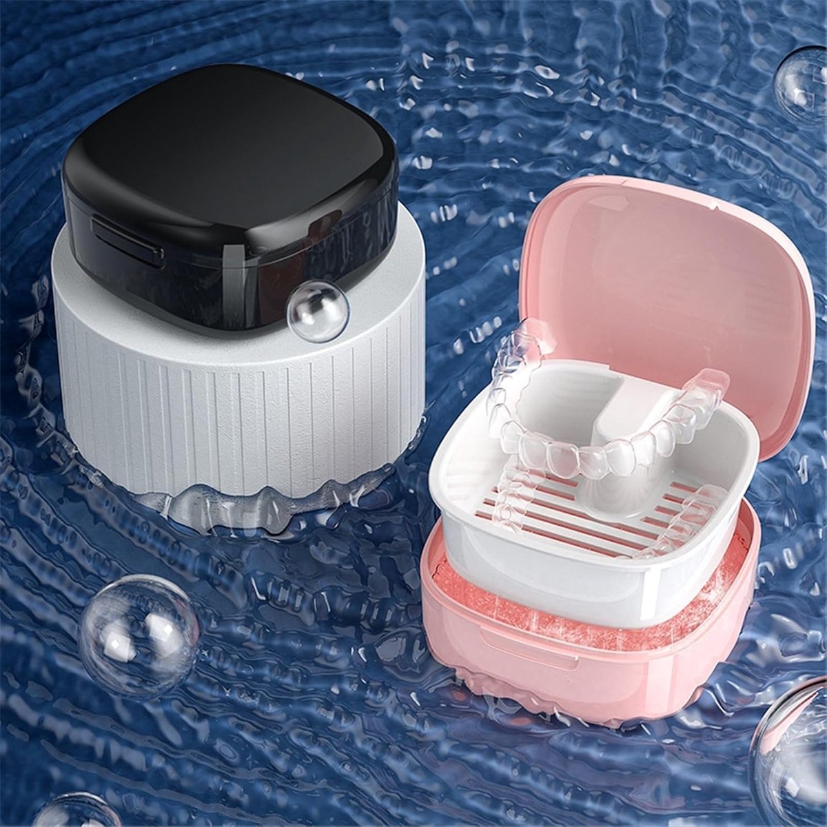Denture box - 8*8.5*4cm - Denture tray - Braces tray - black - storage box denture tray - Denture cup - Braces cleaning baths - plastic — image 3