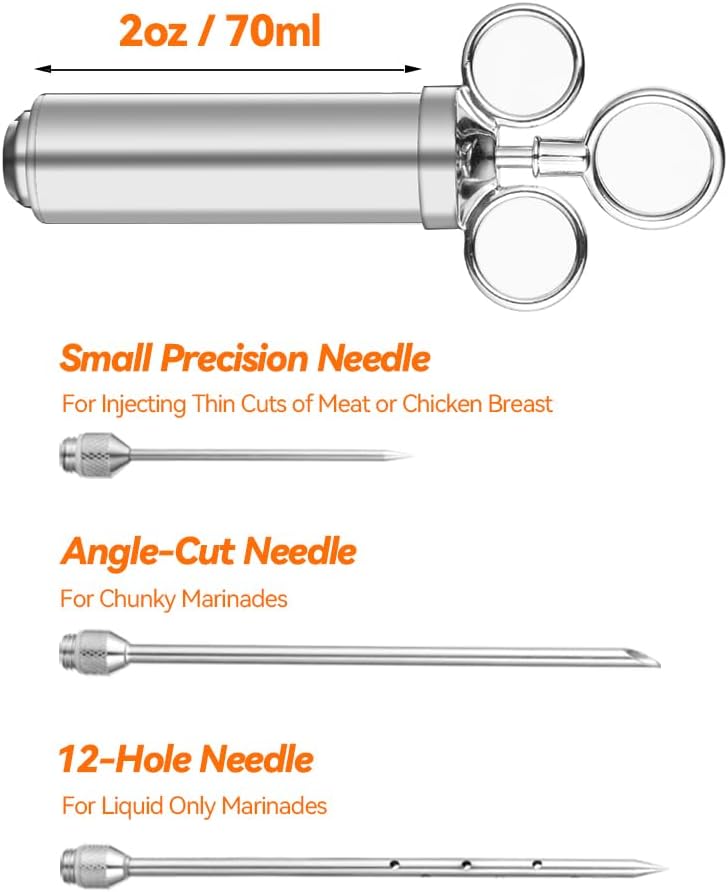Meat Injector Syringe, 2oz Turkey Injector Seasoning, 304-Stainless Steel Seasoning Injector with 3 Marinade Needles and 3 Cleaning Brushes for Smoked BBQ — image 3