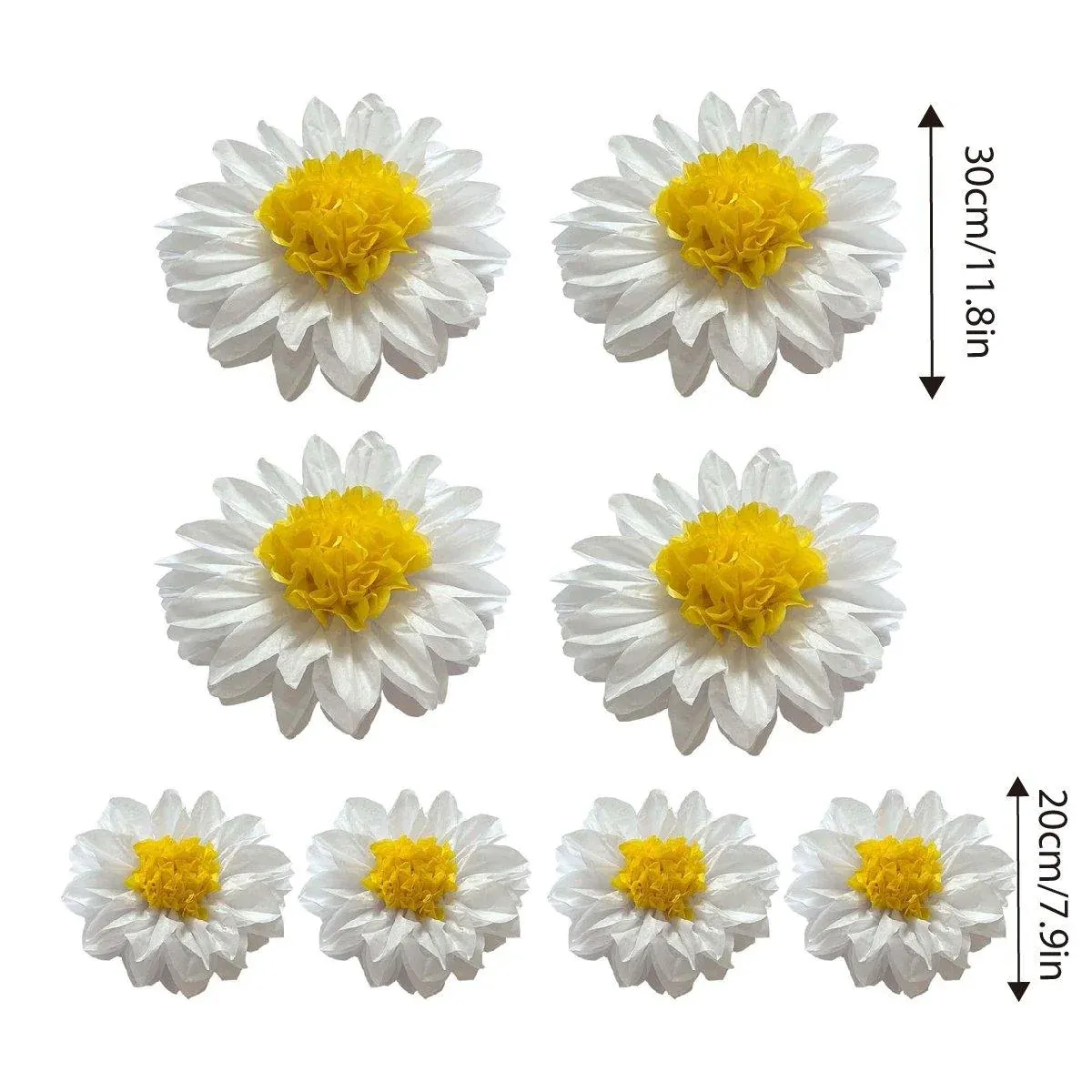8PCS Sunflower Daisy Paper Flowers 20cm/30cm Wall Hanging Party Room Decoration — image 3
