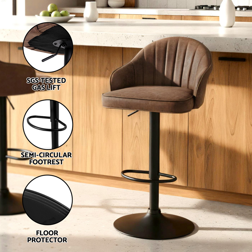 Artiss 4x Bar Stools Kitchen Swivel Gas Lift Counter Chair Shell Leather Brown — image 6
