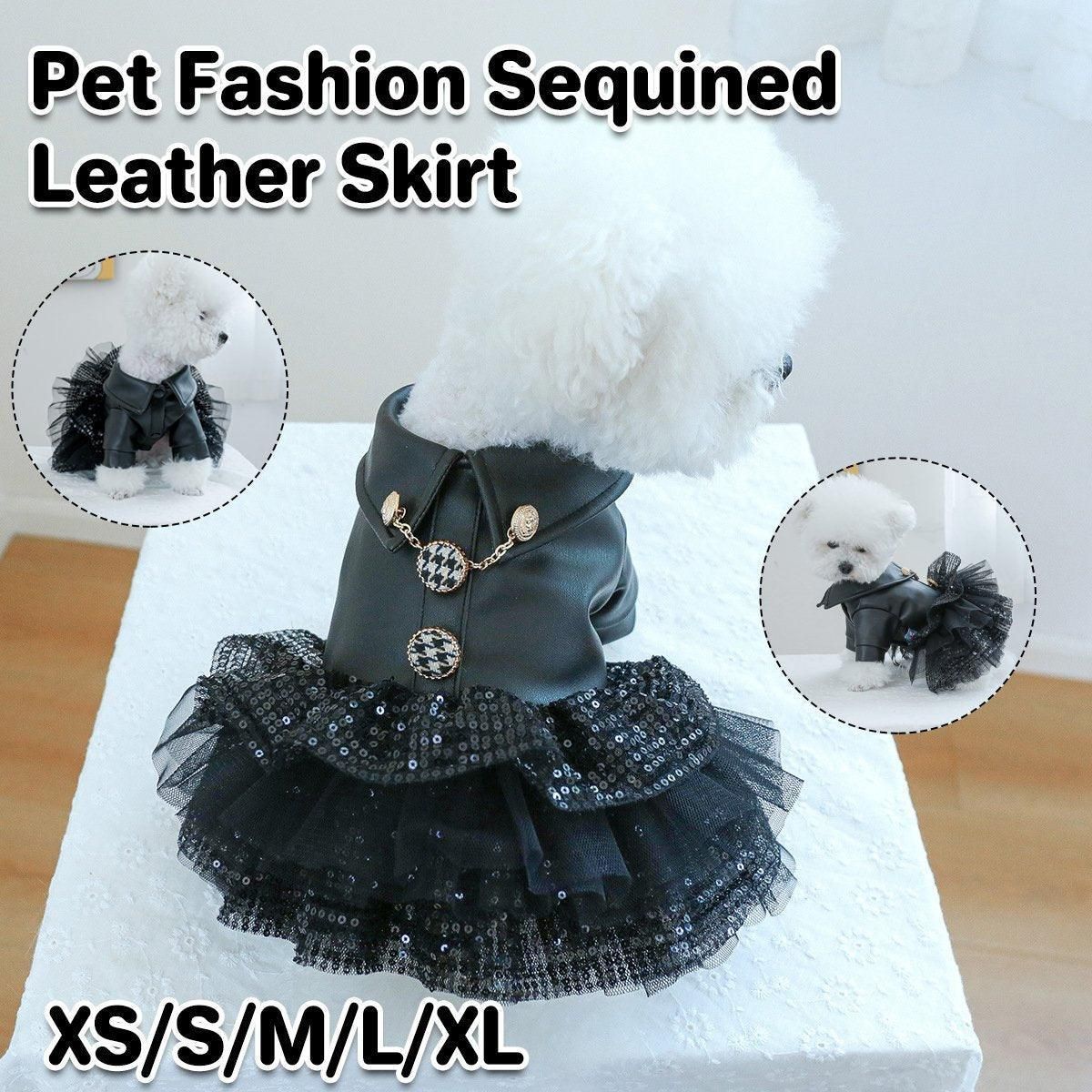 Autumn Winter Pet Dog Cat Dress Faux Leather Sequin Skirt Outfit for Small Dogs - L — image 2