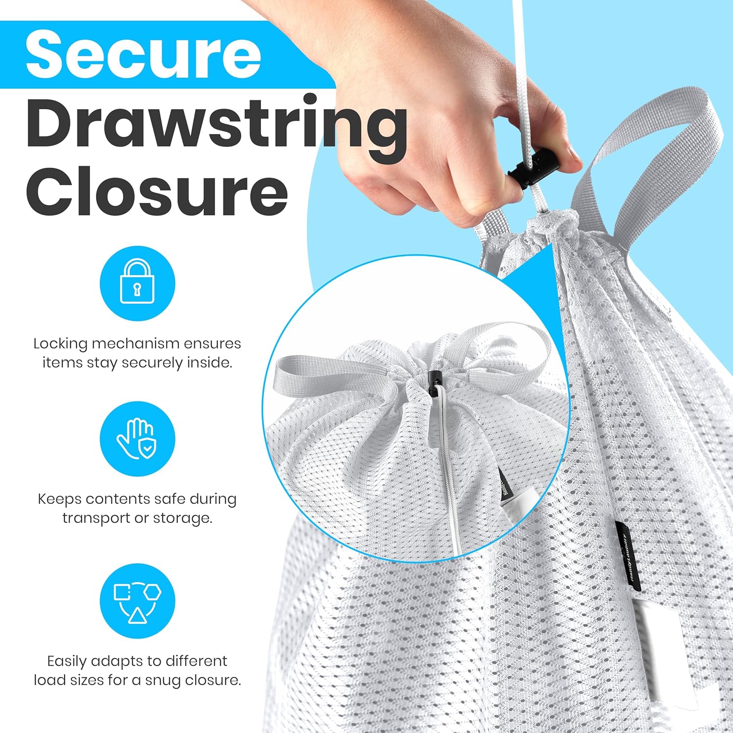 Large Mesh Laundry Bags - 2-Pack Heavy Duty with Handles & Drawstring - Machine Washable Net Laundry Sacks for College Dorm, Camp, Travel, Bedding & Clothes — image 3