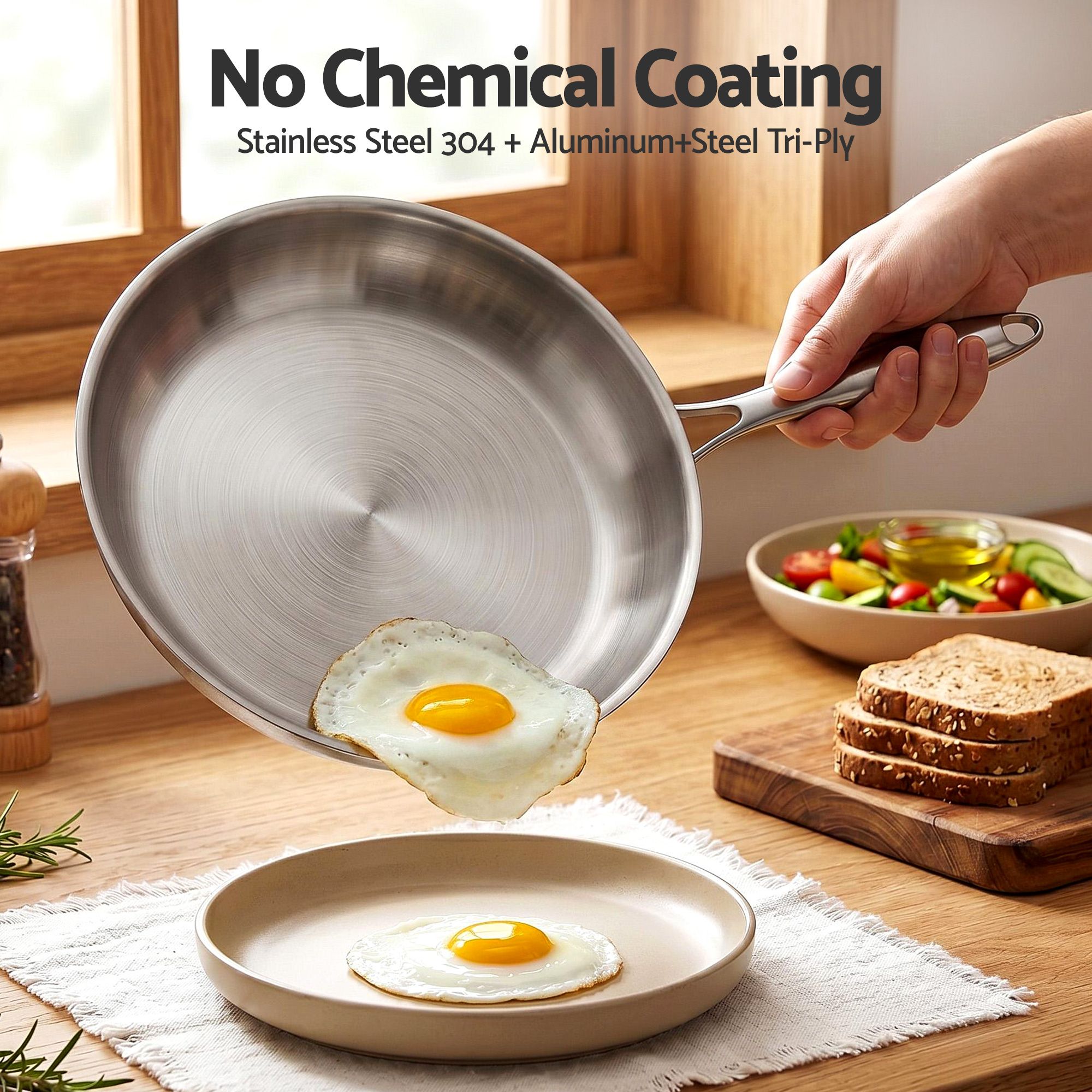 5-Star Chef 30cm Stainless Steel Frying Pan Uncoated Frypan with Tri-Ply Body Silver — image 4
