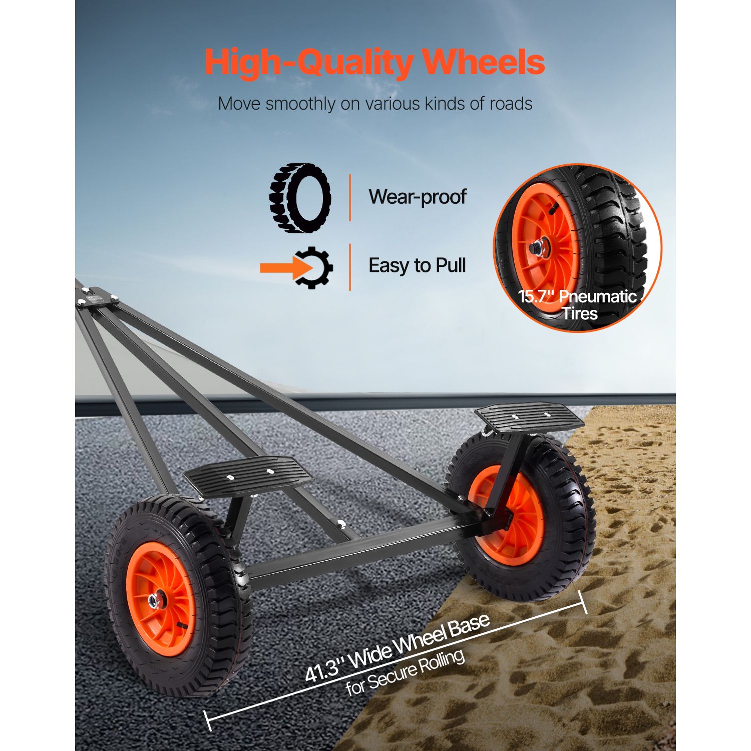 420lbs Boat Trailer Dolly Mover Adjustable Length with 15.7 in Pneumatic Tires — image 4