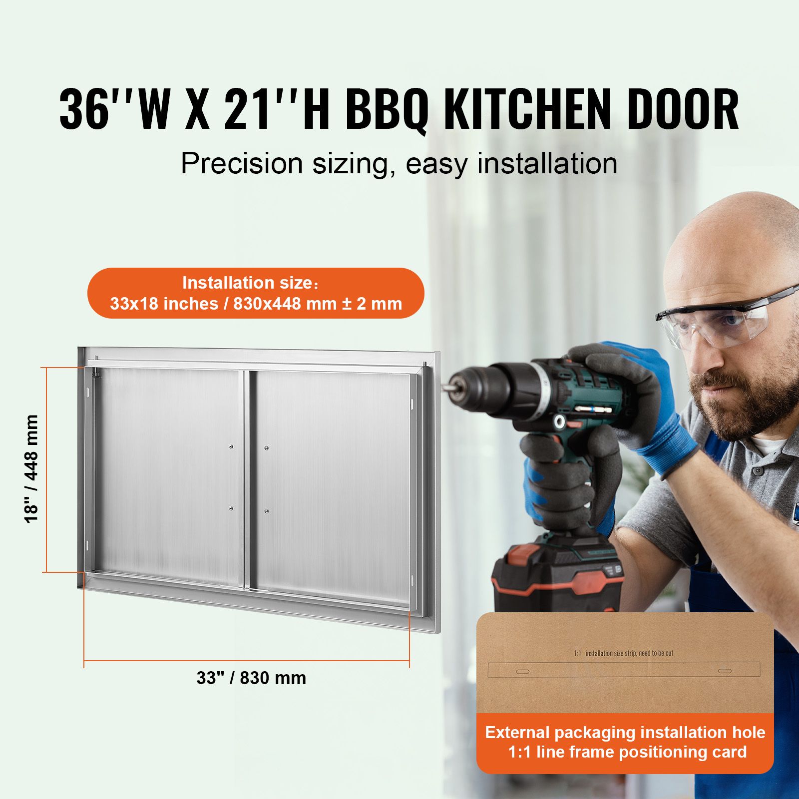 BBQ Access Door, 915 × 533 mm Double Outdoor Kitchen Door, Stainless Steel Flush Mount Door, Wall Vertical Door with Handles, for BBQ Island, Grilling Station — image 2