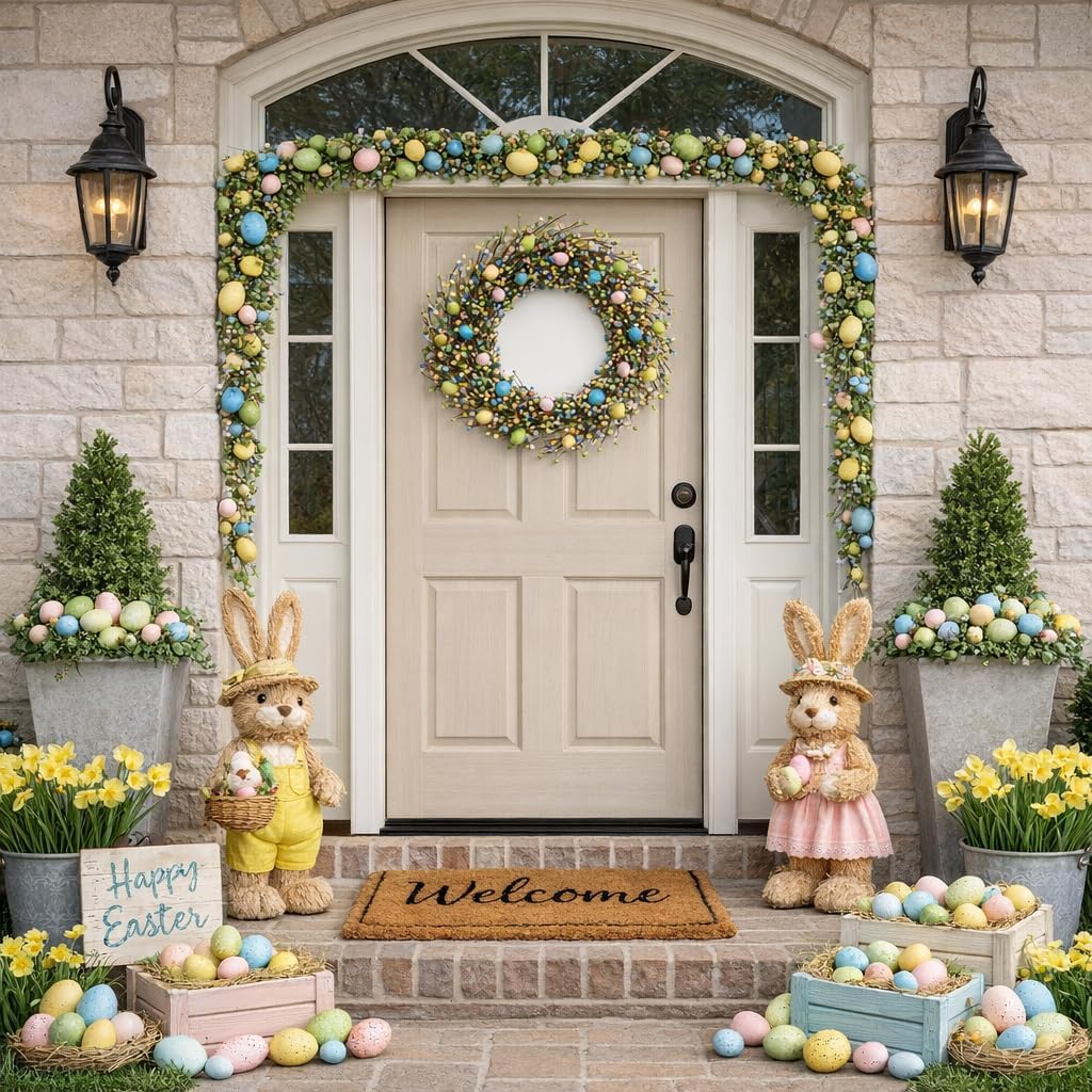 26 Inch Spring Easter Colorful Egg Wreath for Front Door, Colorful Home Decoration Easter Eggs and Berries Wreath for Indoor and Outdoor Use — image 4