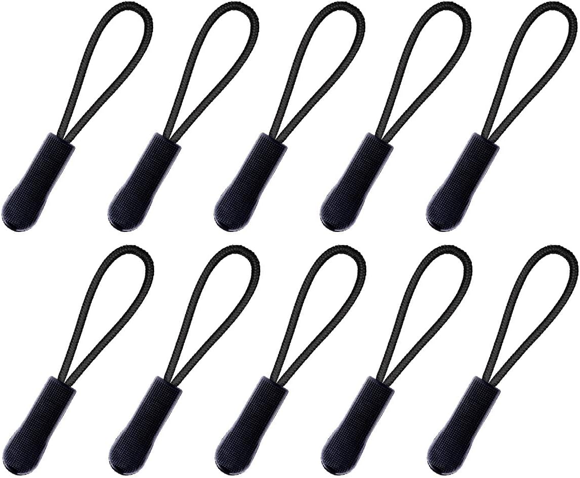 Durable Zipper Pull Zip Tab Zipper Tag Cord Pull Extension for Handbag Purse Backpack Jacket Bags Coat Boots (Black, 10 PCS)