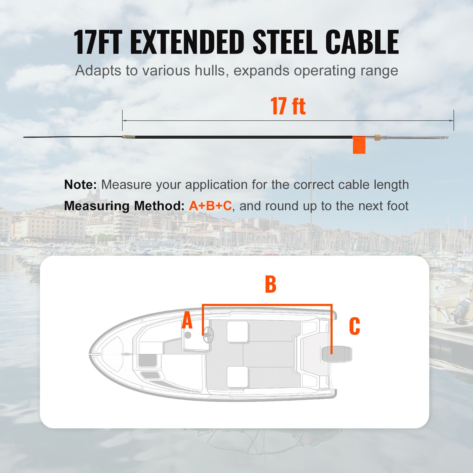 Boat Steering Cable, 17 Feet Outboard Marine Rotary Steering Cable, 1/2 Ton High Tensile Strength, Steel Steering Wheel Cable Compatible with Most โ image 3