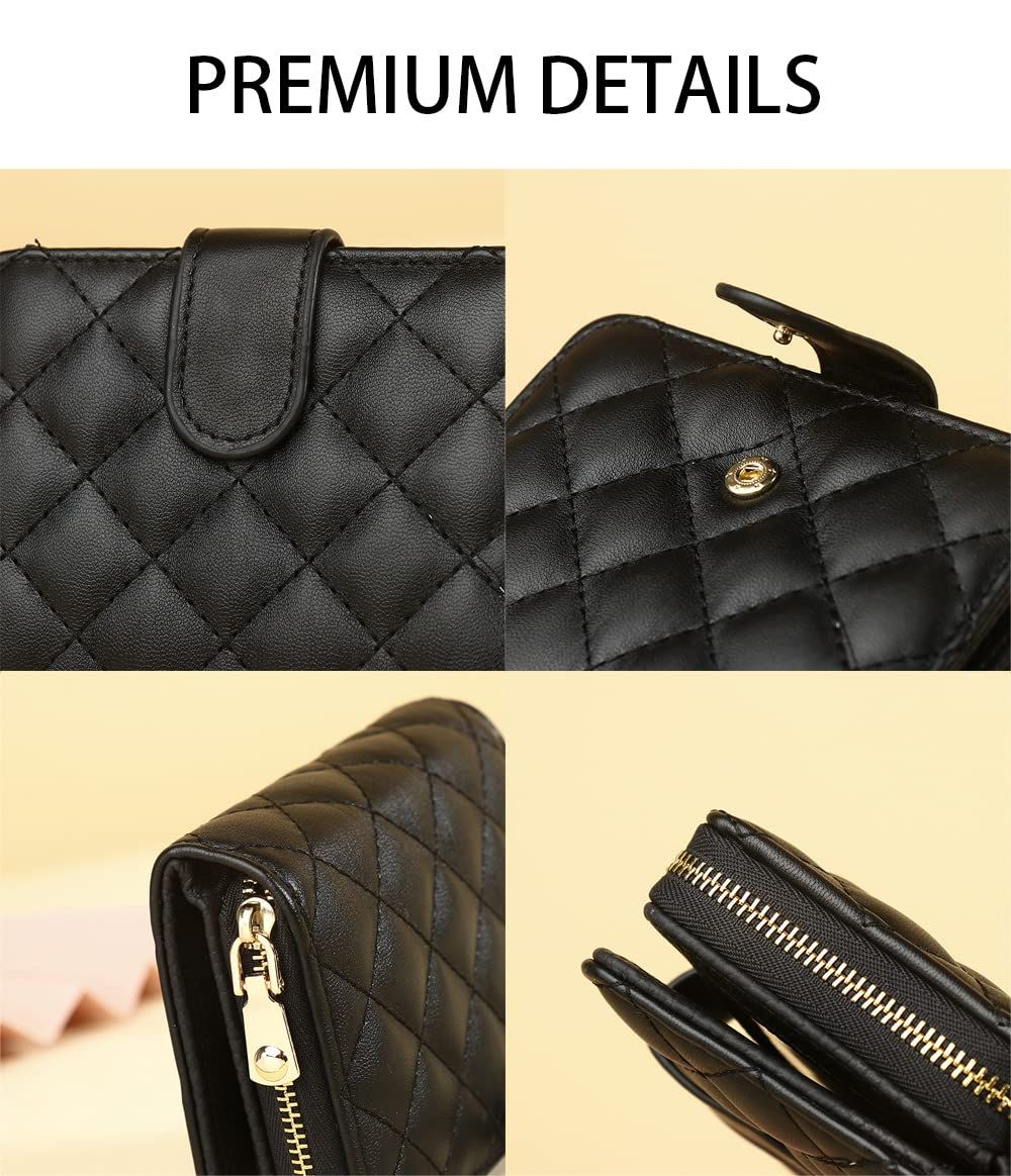 Small Slim Lattice Wallet Leather RFID Blocking Coin Purse with Zipper Credit Card Holder and ID Card Window (Black) โ image 4