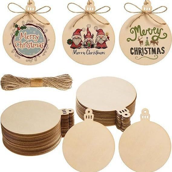 Pack of 50 Wooden Crafts to Paint Christmas Tree Hanging Ornaments Unfinished Wood Cutouts Christmas Decoration DIY Crafts — image 2