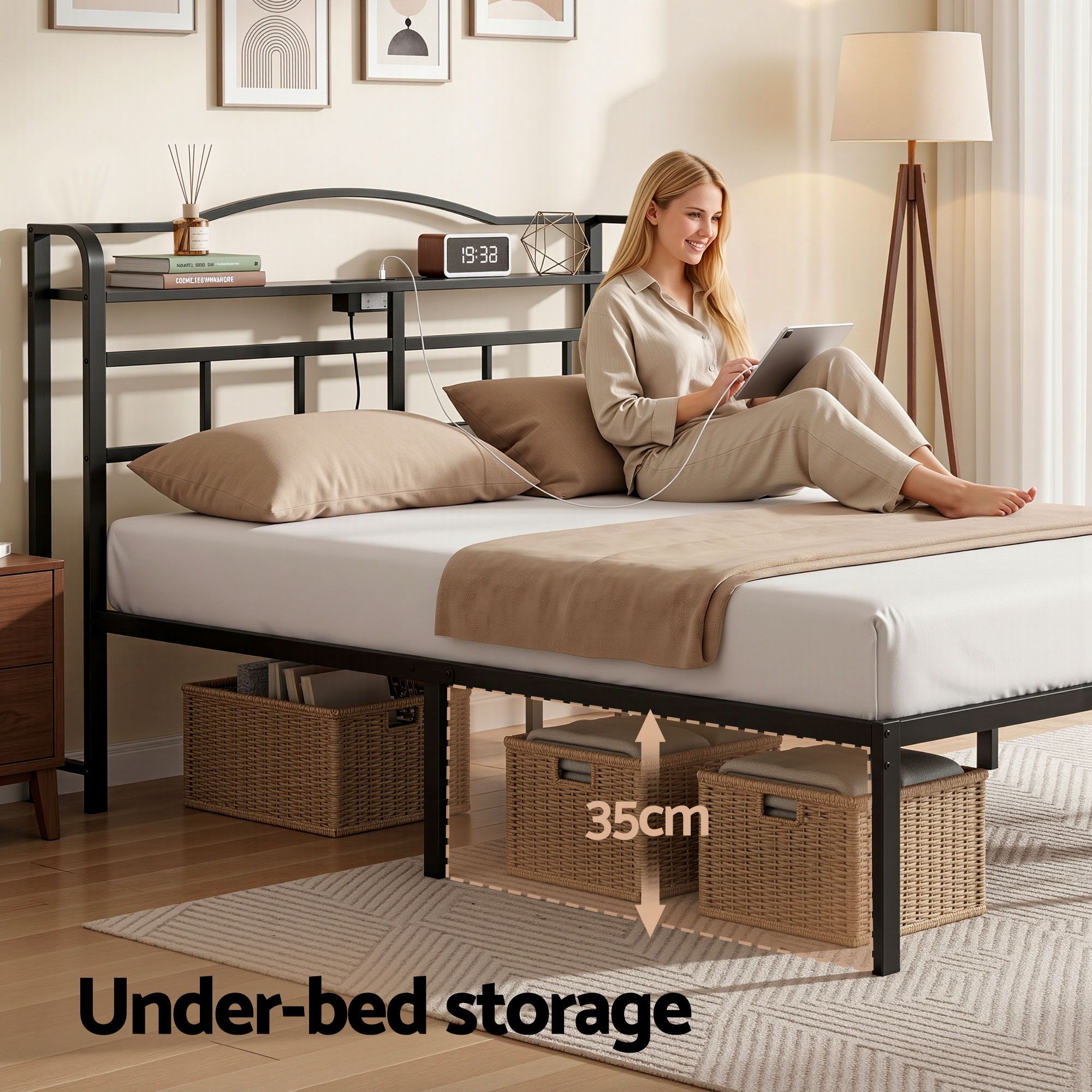 Artiss Bed Frame Queen Size with Charging Station WAVE — image 5