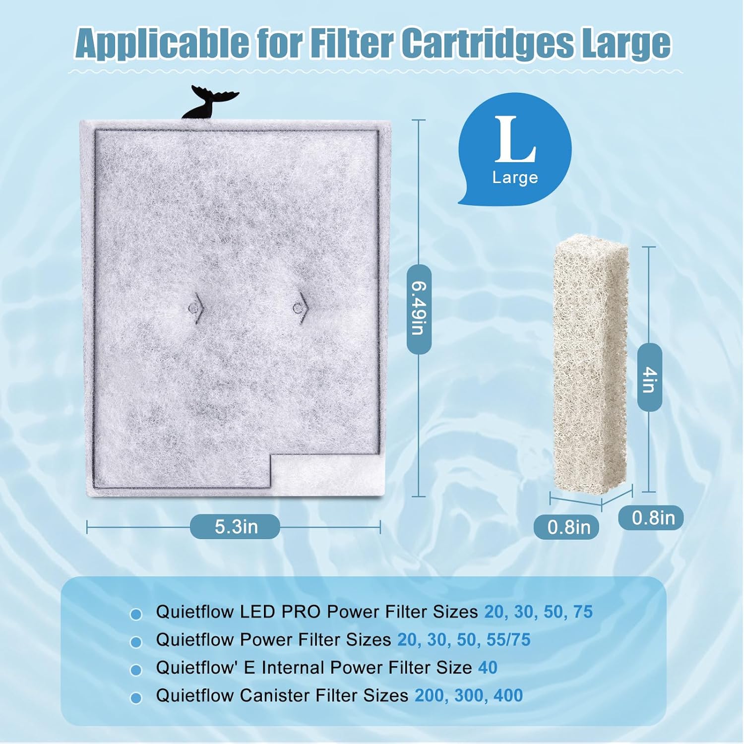 12pcs Large Filters Cartridges+8pcs Ammonia Reducer Filter Pads for Aqueon QuietFlow Power Size 20/30/50/75 & E Internal Power Size 40 & Canister Filter Size โ image 2