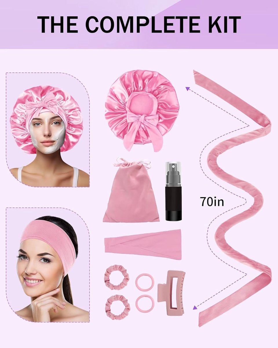 Heat-free hair curlers -Curling rollers- curling set- Blow-dry effect without heat overnight -Soft cap and sleepy bow design -Comfortable curls while you sleep — image 4