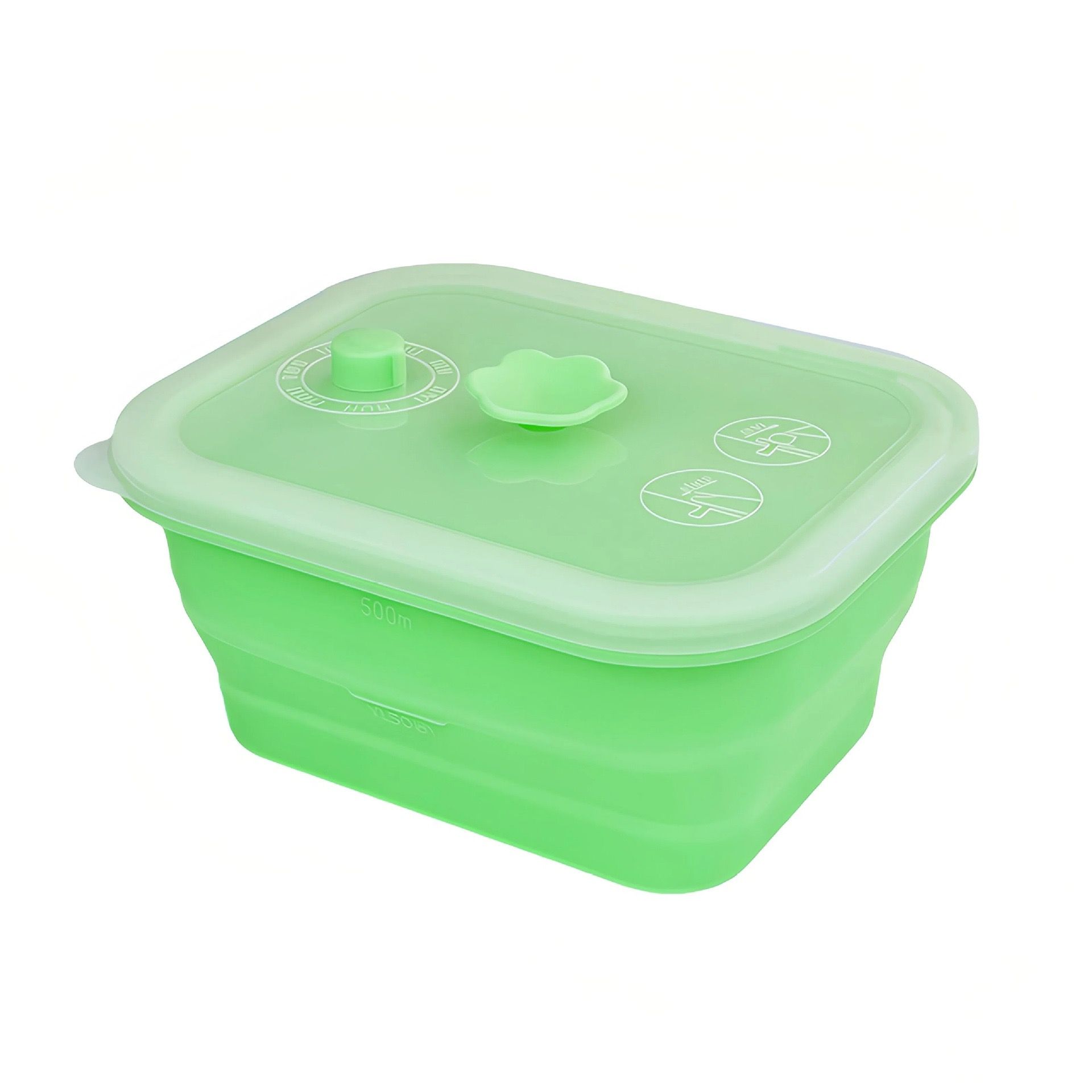 Collapsible Food-Grade Silicone Storage Container with Leakproof Lid, Built-in Date Dial and Steam Vent - Reusable, Microwave-Safe, Freezer-Ready