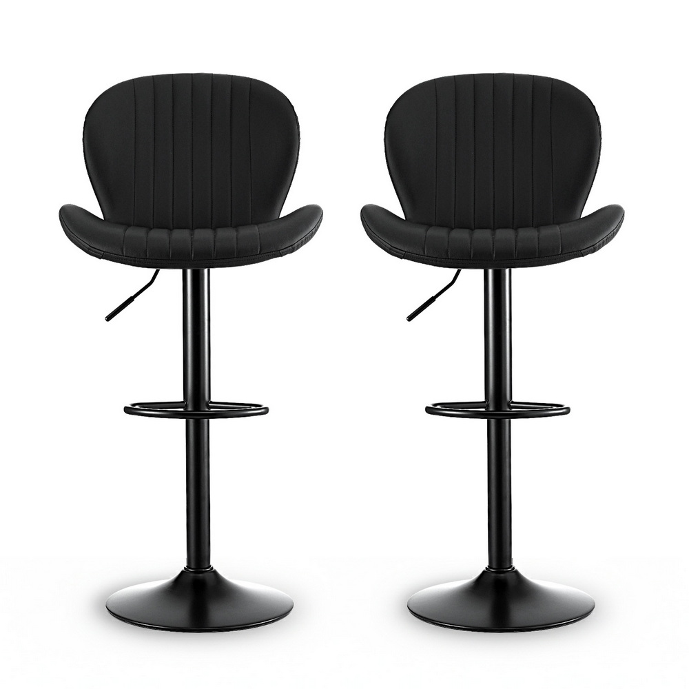 Artiss 2x Bar Stools Kitchen Swivel Gas Lift Counter Chair Shell Leather Black โ image 3