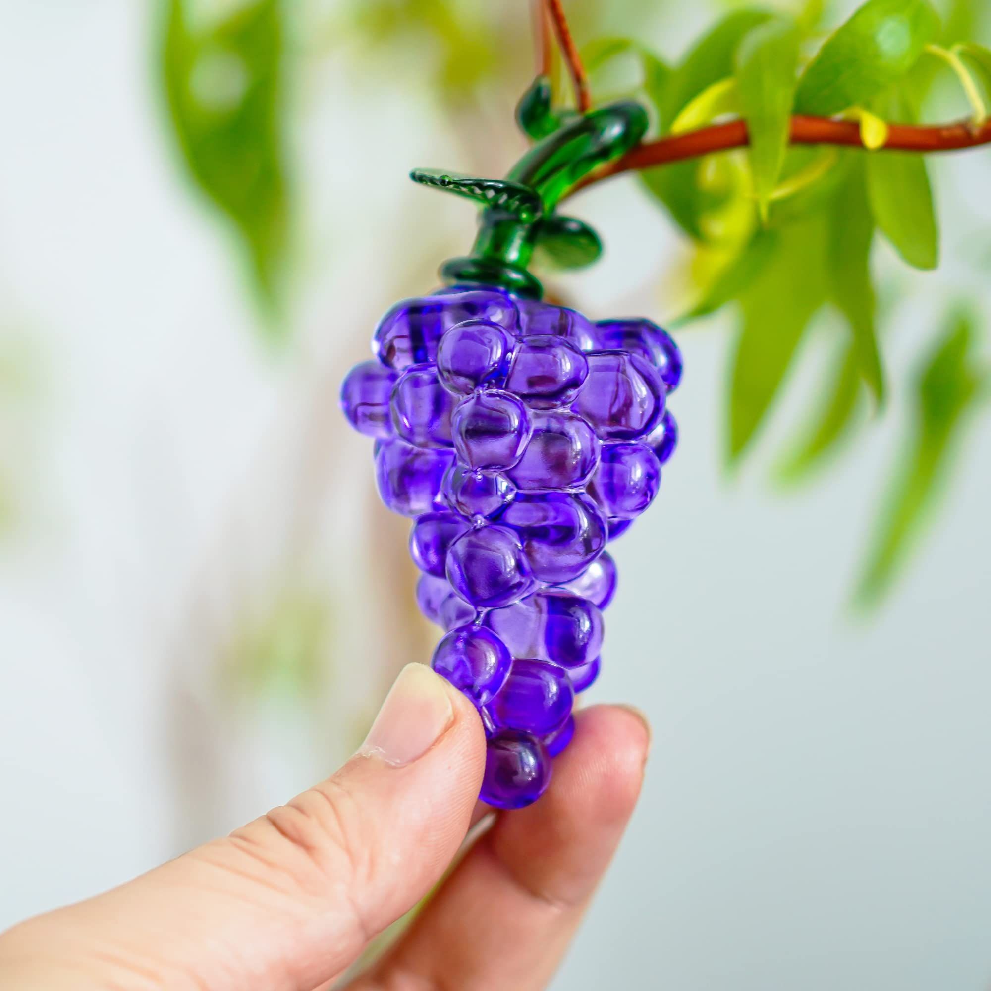 Handmade Glass Purple Grape Figurine Collectibles Crystal Fruit Ornament Decoration Art Glass Grape Miniature for Home Office — image 2