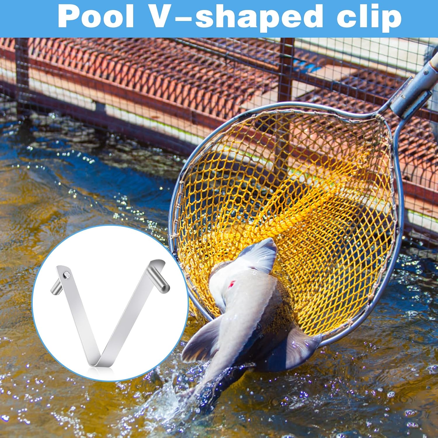 3Pcs Pool Brush Clip V-Shaped Clip, Pool Pole Clips Pool Hooks for Poles, Stainless Steel Clips Double Pin Spring Button Clip for Brushes Skimmers Pool Net — image 6