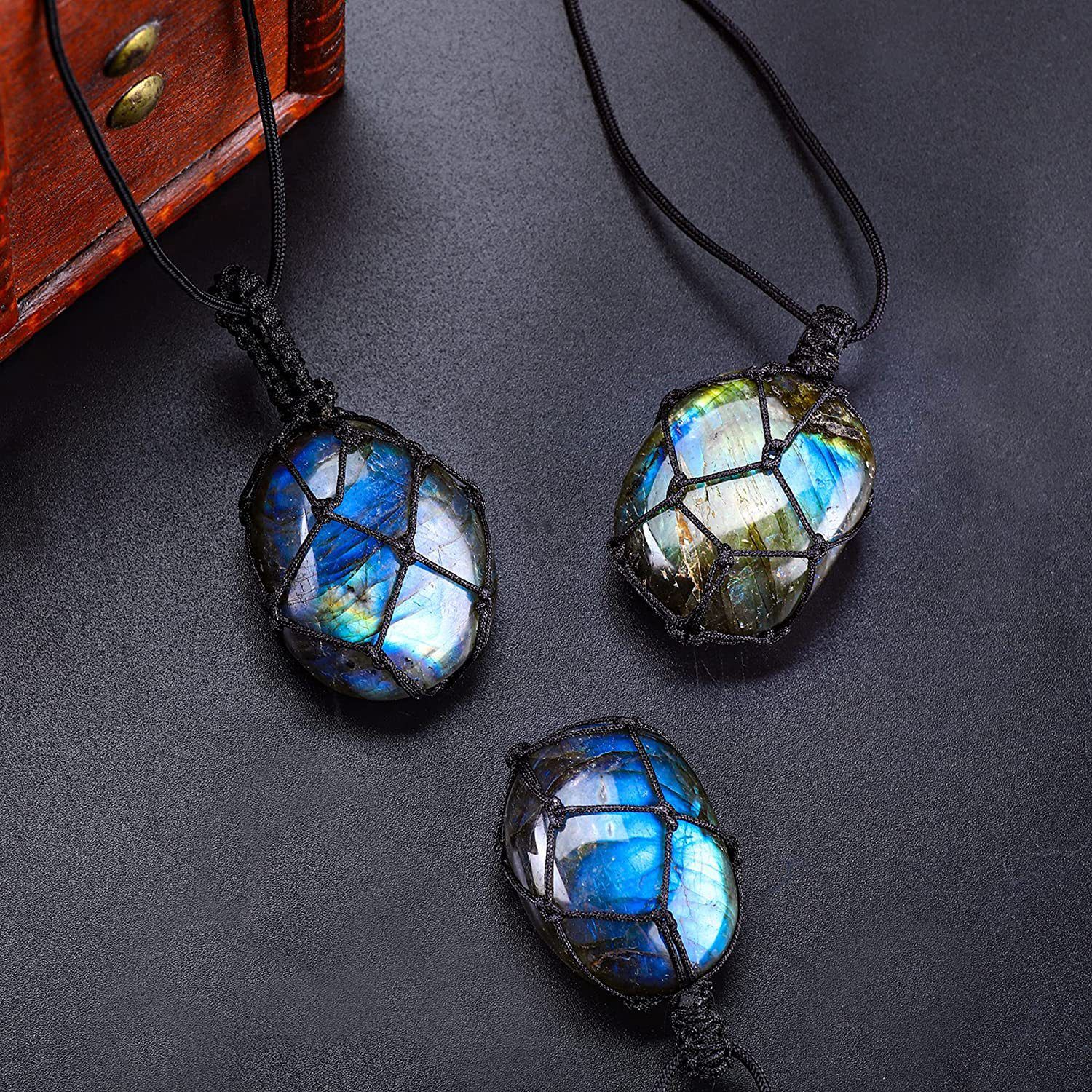 Black Healing Stones Necklace,Healing Crystal Necklace for Women Men Natural Gemstone Necklace Pendant Wrap Braid — image 4