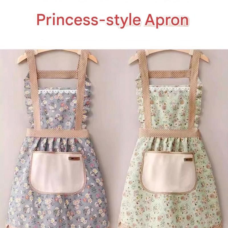 Floral Canvas Blue Kitchen Apron - Waterproof Oil-Resistant with Hand-Wipe Pocket, Adjustable Back Tie and Wide Shoulder Straps for Cooking Baking and Home โ image 2