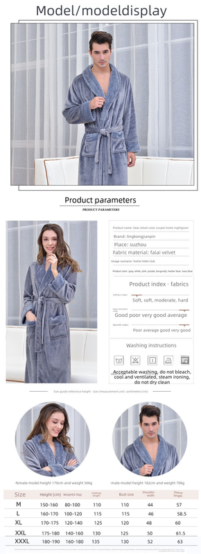 Grey L size Plush Flannel Robe for Couples - Thickened Warm Bathrobe with Shawl Collar, Soft Fleece Material, Unisex Long Style for Winter Home Wear โ image 5