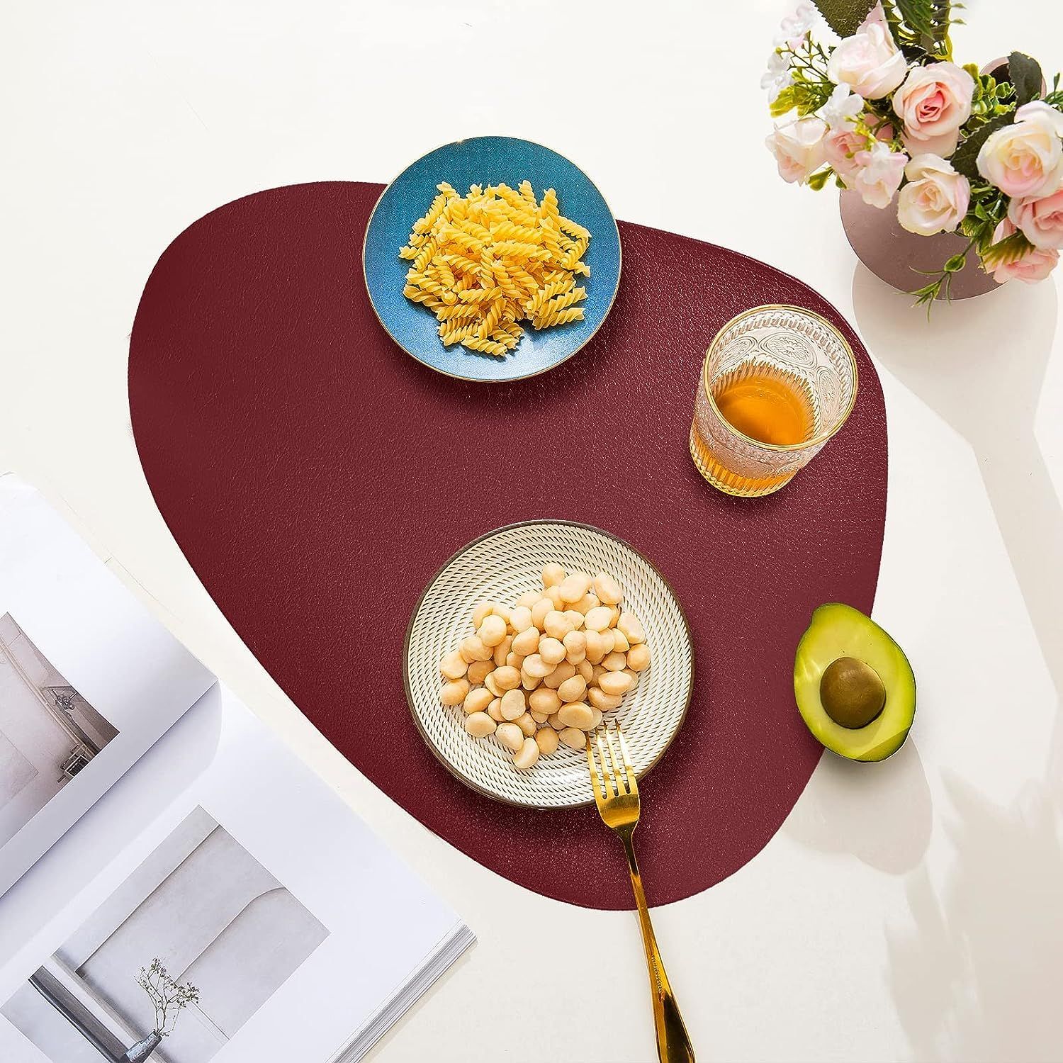 Placemats Set of 4 for Dining Table, Wine Red Leather Table Mats Place Mats Wipeable Washable Placemats for Kitchen Dining Table — image 5