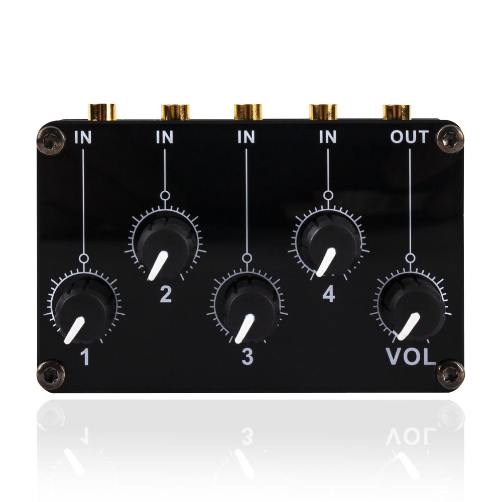 Audio Mixer, 4 Input 1 Output Mini Low Noise Sound Board Console Portable Passive Stereo Audio Mixer Mini Stereo Live Studio โ image 4