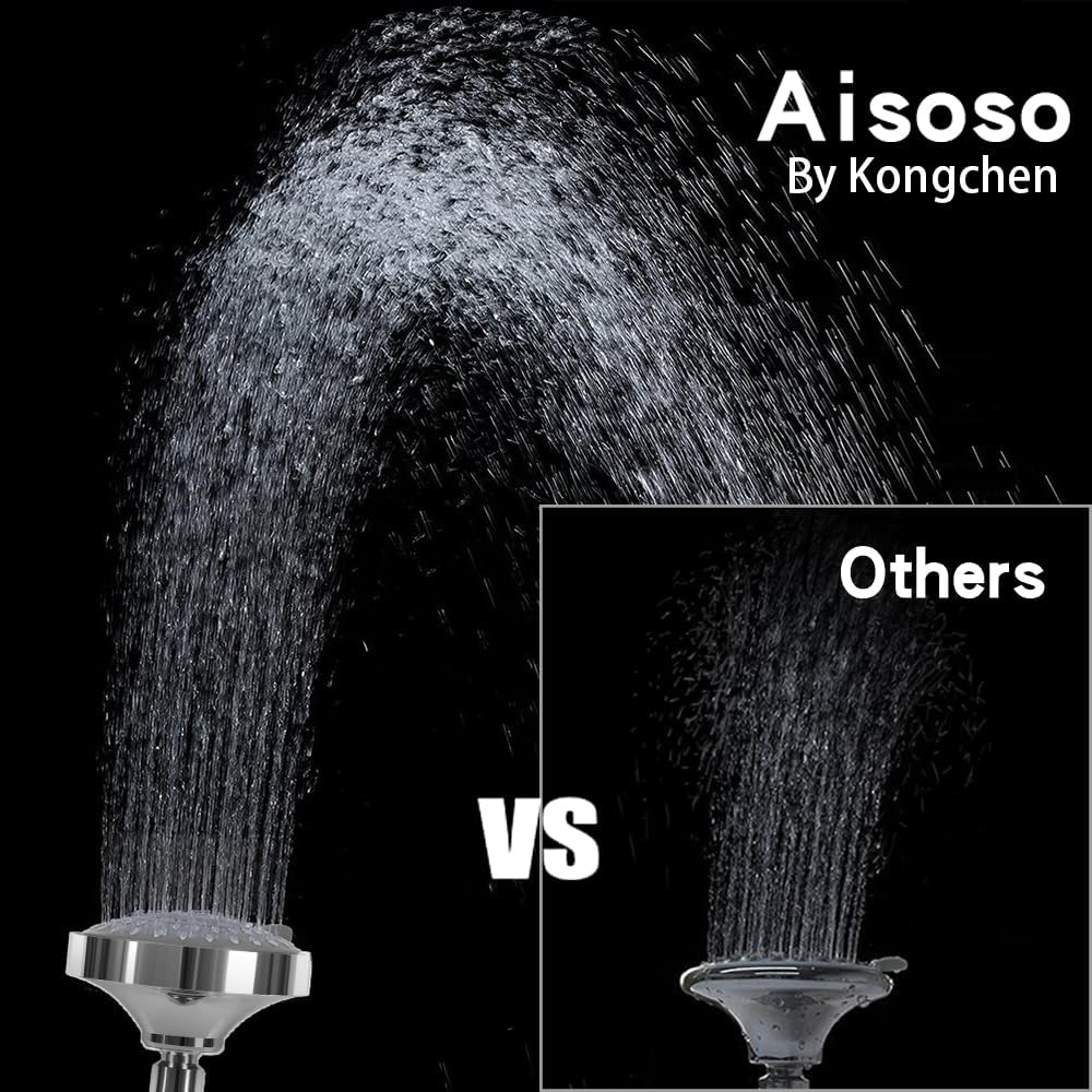 Shower Head High Pressure Rain Fixed Showerhead 5-Setting with Adjustable Metal Swivel Ball Joint - Relaxed Shower Experience Even at Low Water Flow & Pressure — image 2