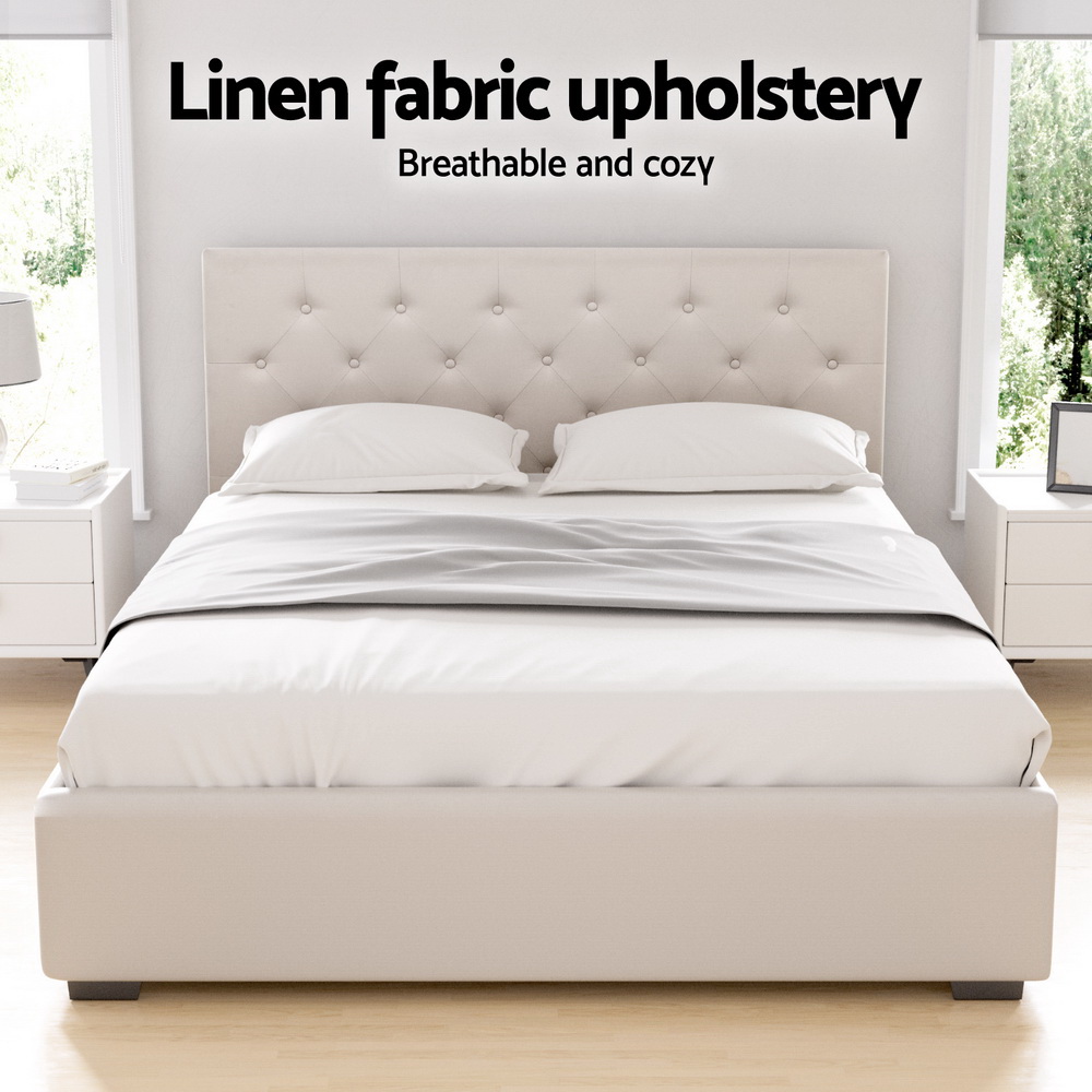 Artiss Bed Frame Double Size Gas Lift Beige VILA — image 5