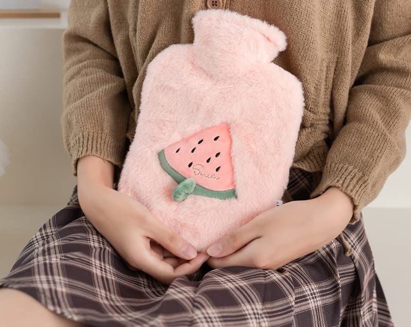 Plush Soft Cover, 1L Cute Hot Water Bag for Pain Relief with Cute Cover, Cramps, Back, Neck, Feet, Menstrual Cramps (Pink) โ image 2