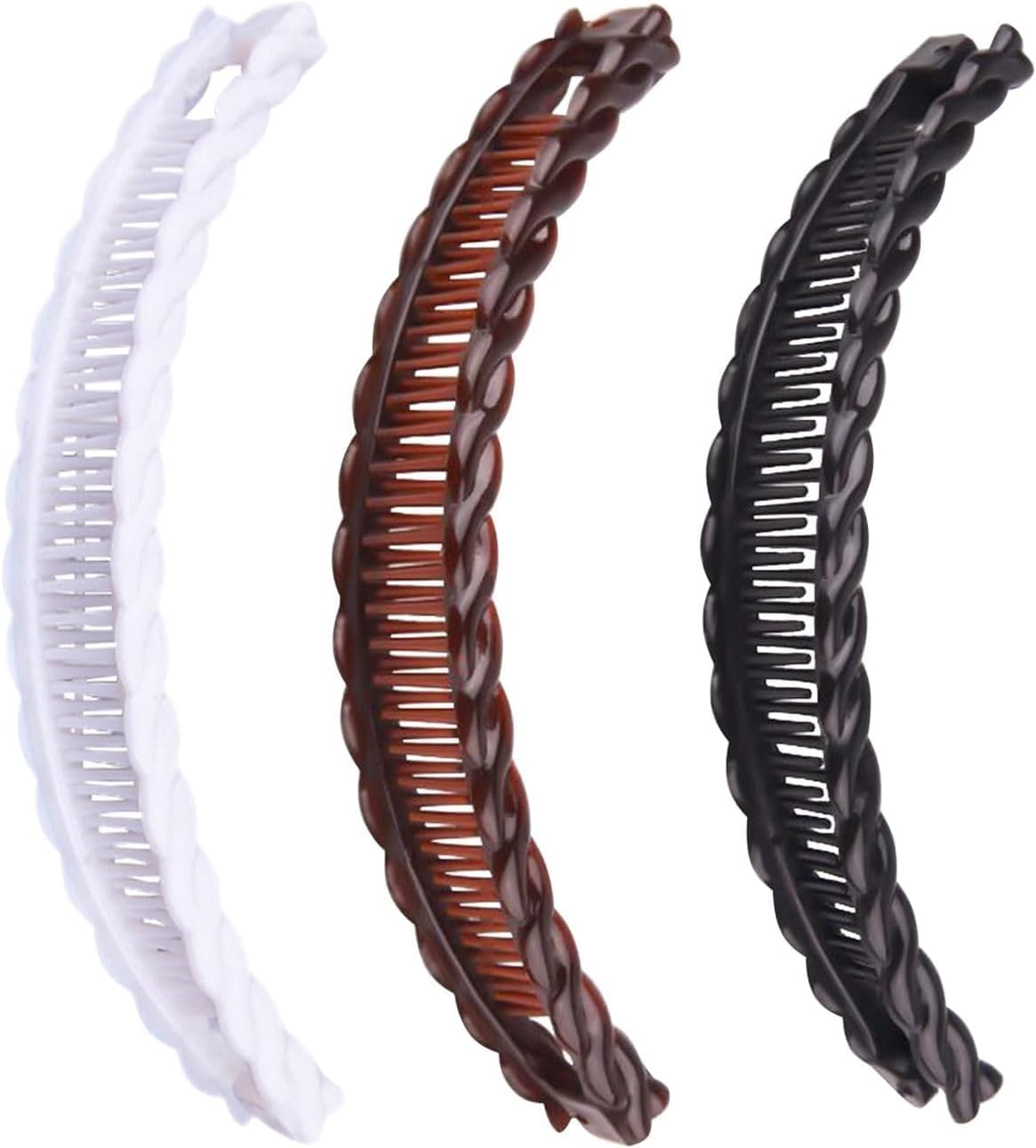 3Pcs Banana Clips Hair, Vintage Clincher Combs Banana Hair Clips Claws Hair Clips, Banana Clips Hair for Thick Hair (Black, White, Brown)