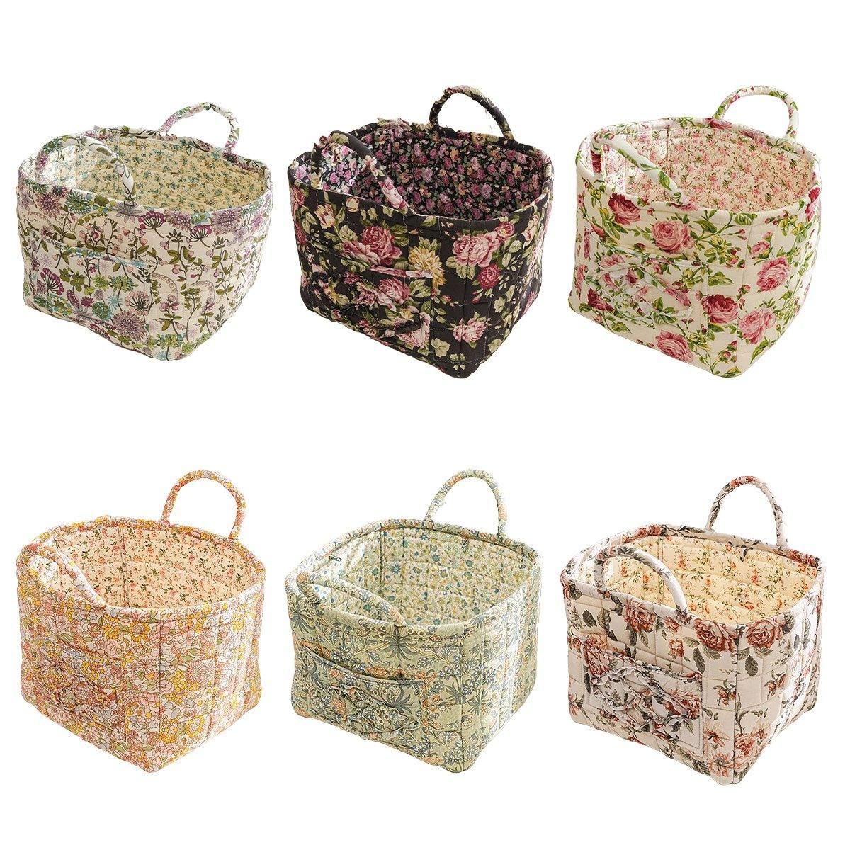 Portable Fabric Storage Basket Korean Pastoral Style Organizer for Home Sundries - Floral6 — image 3