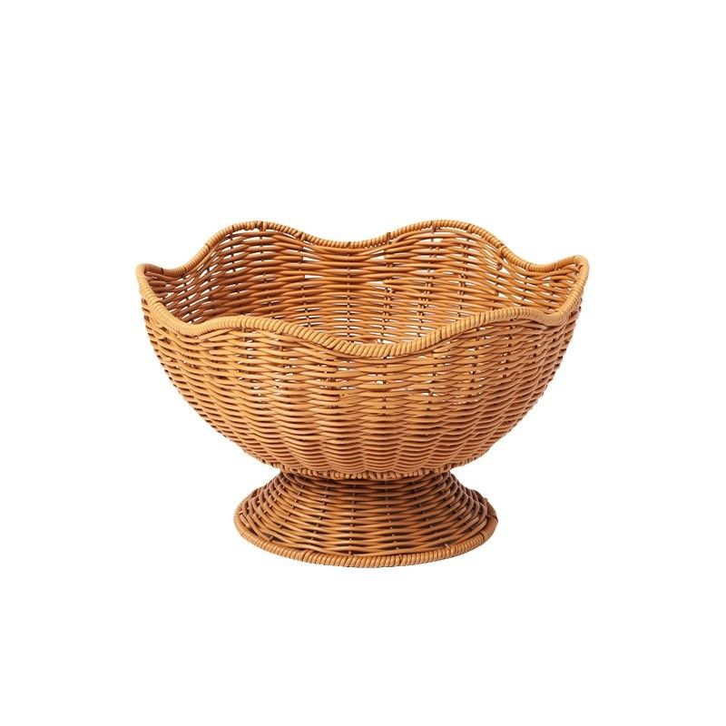 Hand-Woven Basket Flower-Shaped Basket Fruit Basket Vegetable Basket Storage - Khaki - Size M — image 2
