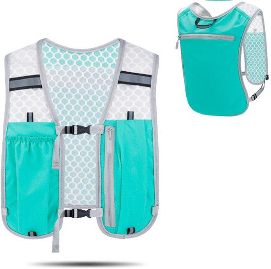 Reflective Running Hydration Vest With Phone Holder And Bladder Pocket, Turquoise Gray, 2 L — image 3