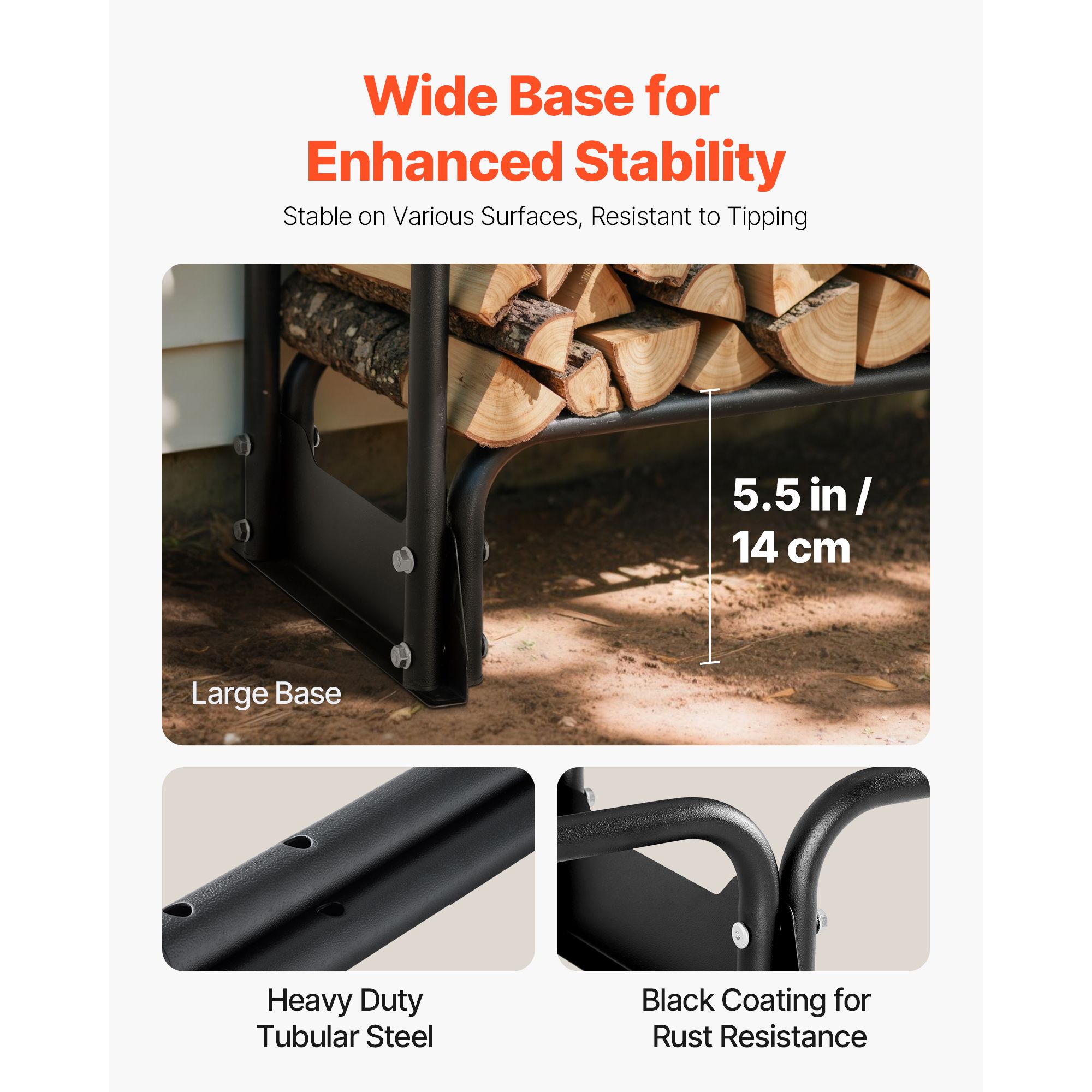 Firewood Rack with Waterproof Cover, 2.57m Outdoor Firewood Holder, 1/2 Cord Storage Metal Log Holder, 299kg Max Weight Capacity, Top Covered, Powder-Coated โ image 5